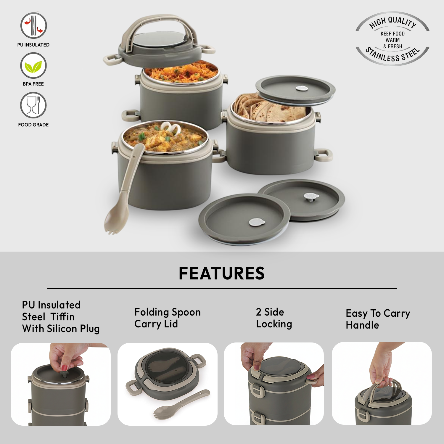 Nakoda Eros Office Tiffin, 3 Compartments