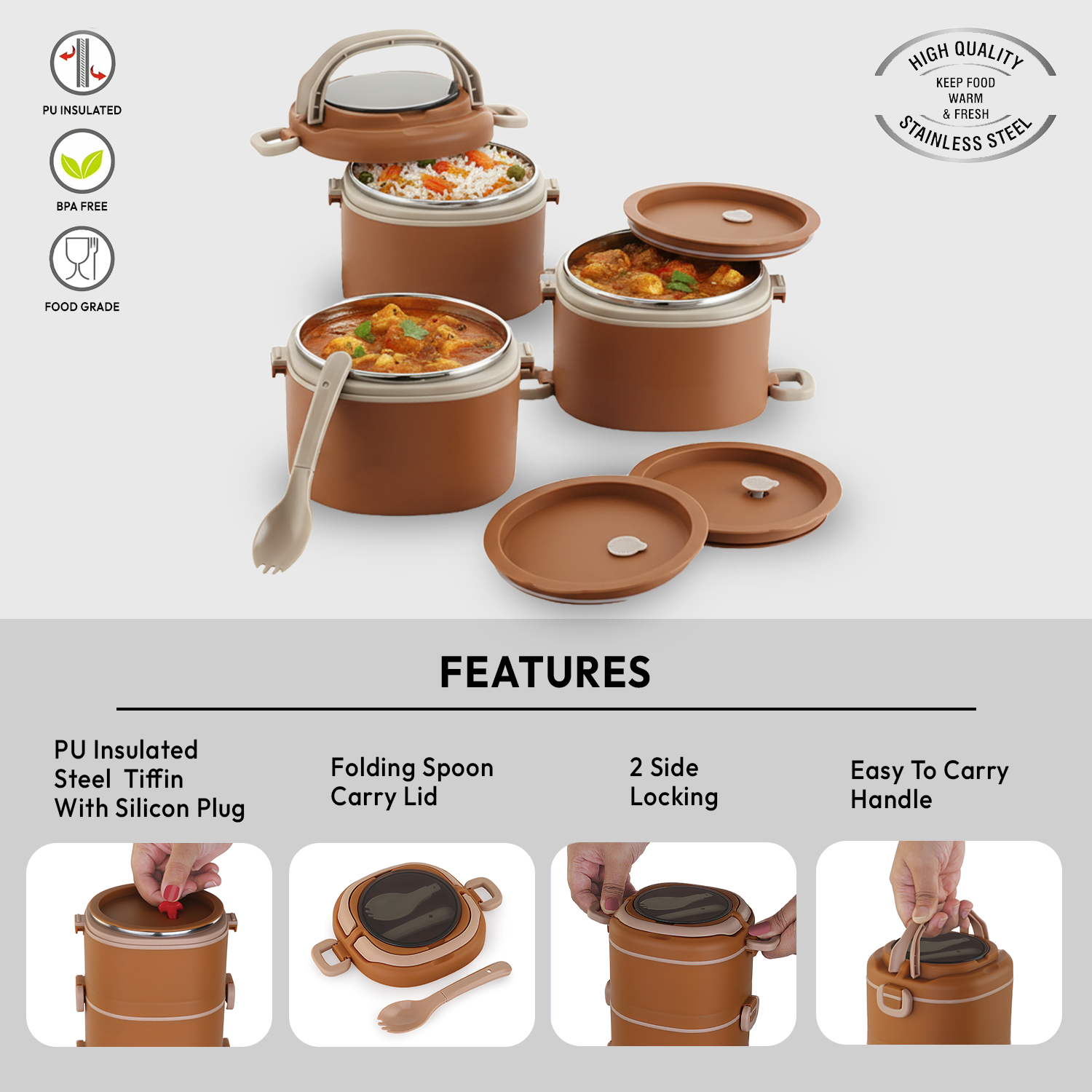 Nakoda Eros Office Tiffin, 3 Compartments