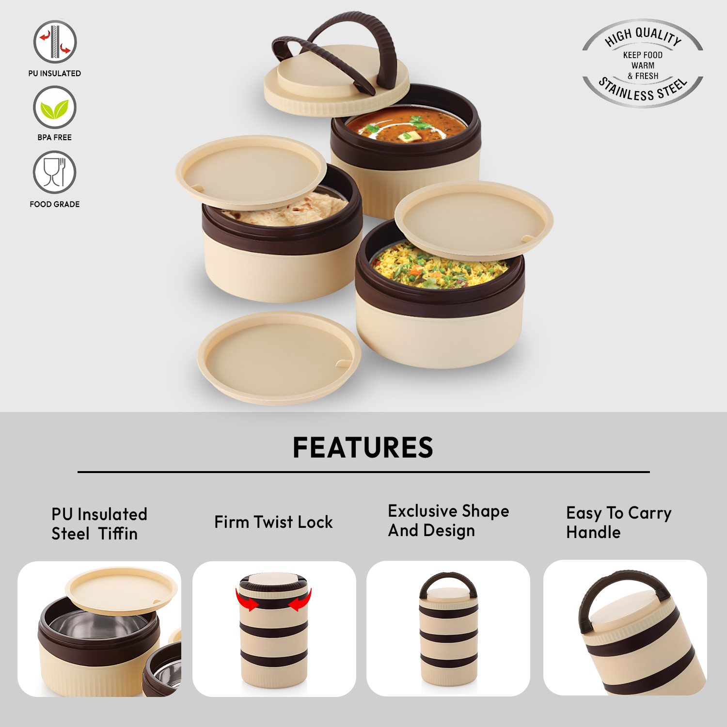 Nakoda Zepto Office Tiffin | 3 Compartments