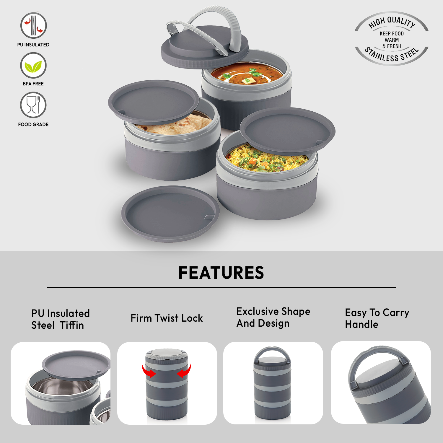 Nakoda Zepto Office Tiffin | 3 Compartments