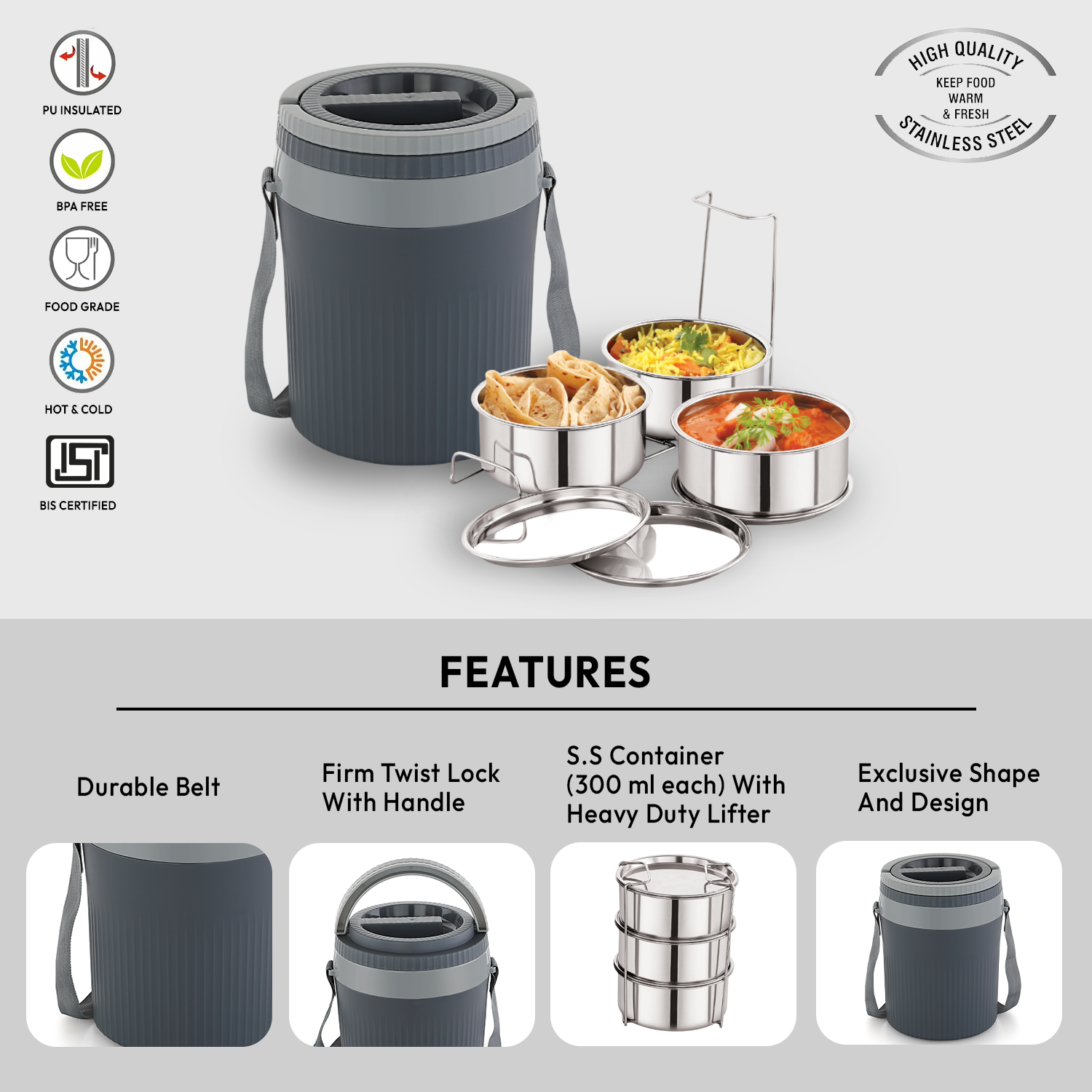 Nakoda Harrier Small Office Tiffin | Set of 3