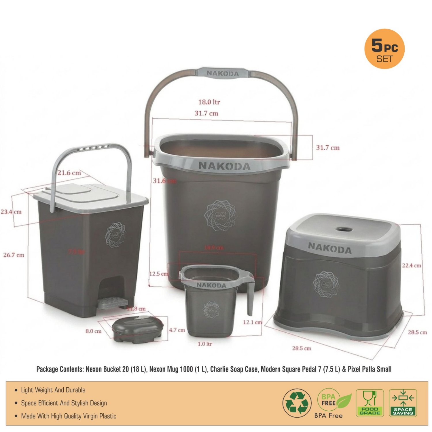 Nakoda NEXON 5 PC BATHROOM SET | SMALL