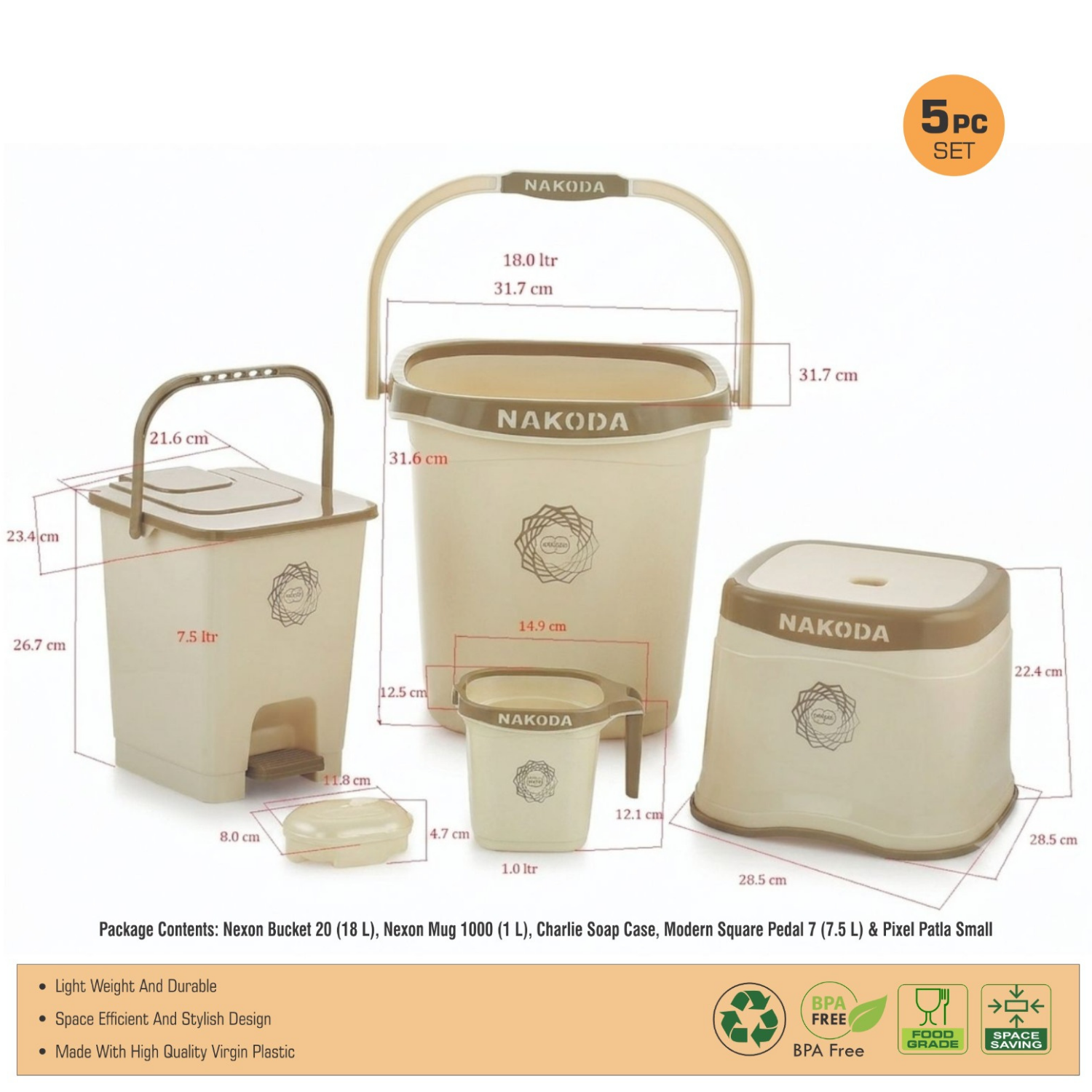 Nakoda NEXON 5 PC BATHROOM SET | SMALL
