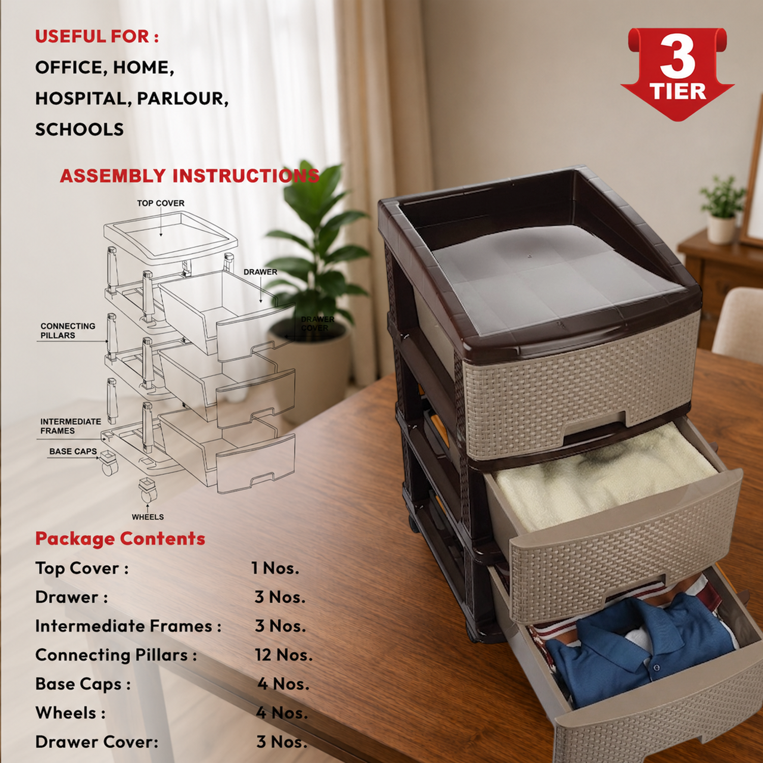 Nakoda PLATINA PLASTIC DRAWER III TIER