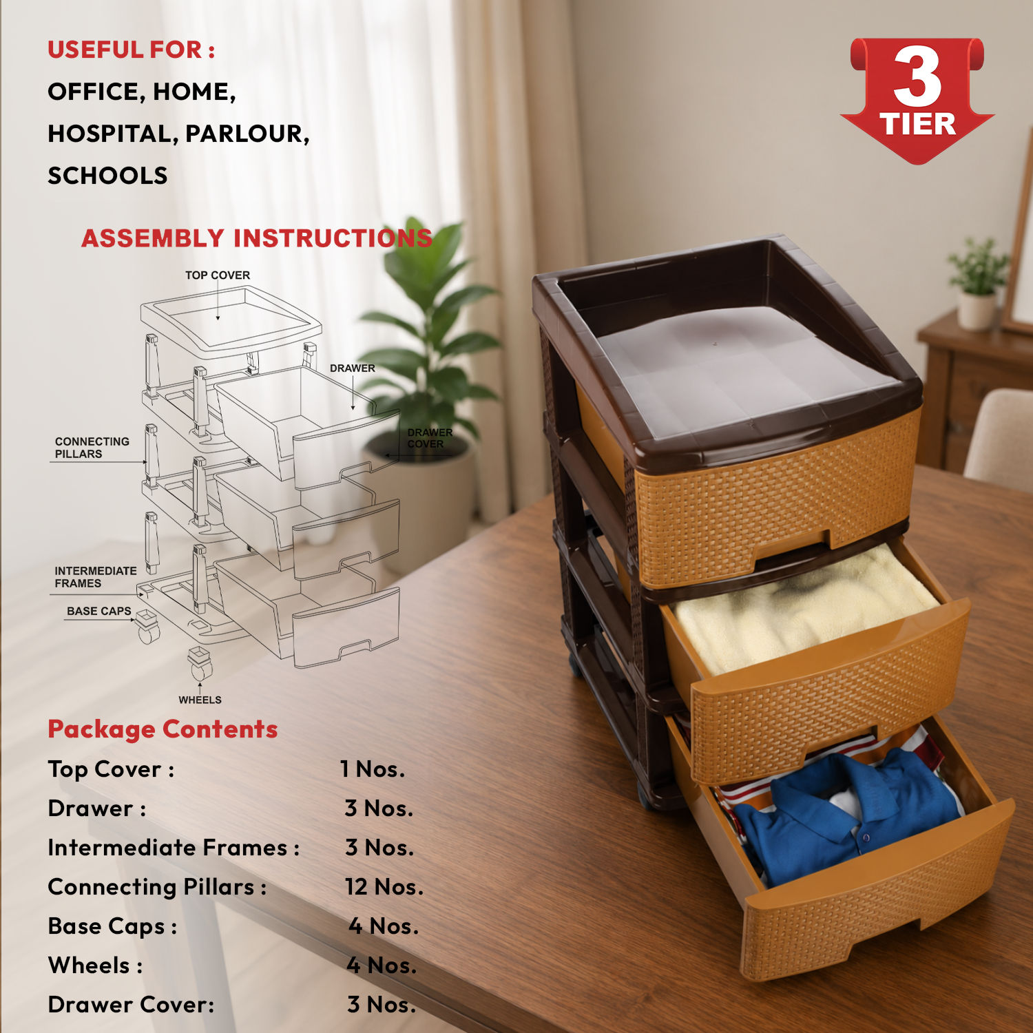 Nakoda PLATINA PLASTIC DRAWER III TIER
