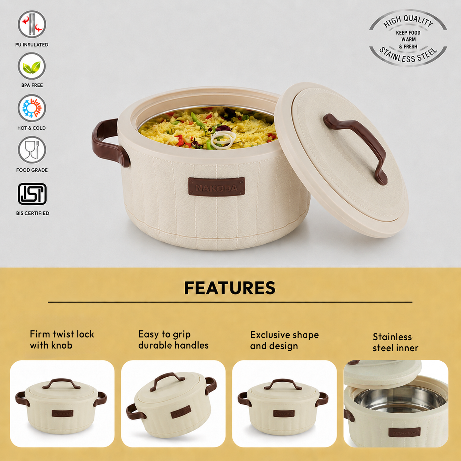 Nakoda SAFFRON PLAIN 2000 Insulated Casserole