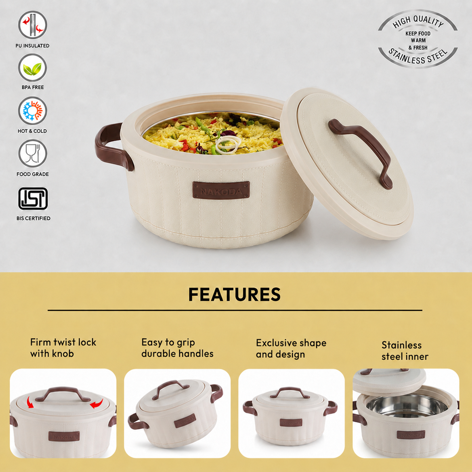 Nakoda SAFFRON PLAIN 1500 Insulated Casserole