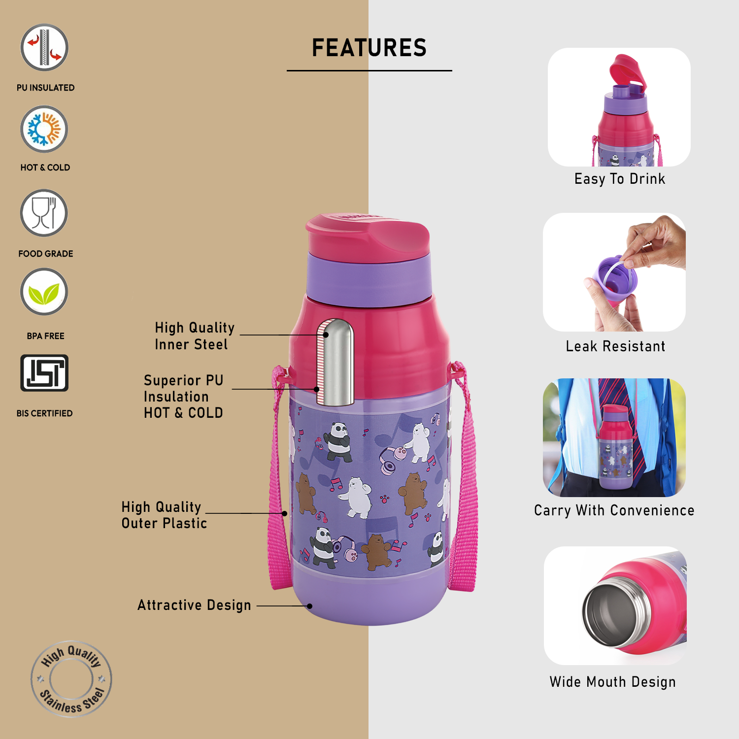 Nakoda Kids i-30 400 Insulated Water Bottle, 430ml