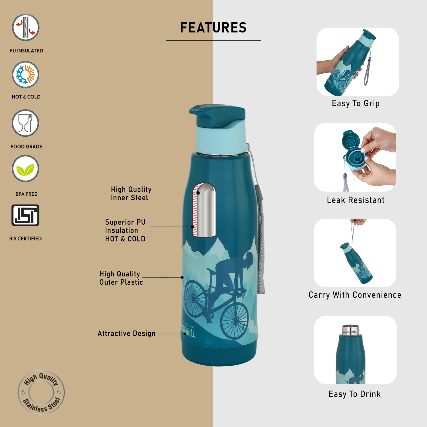 Nakoda Force 600 Insulated Water Bottle, 500ml