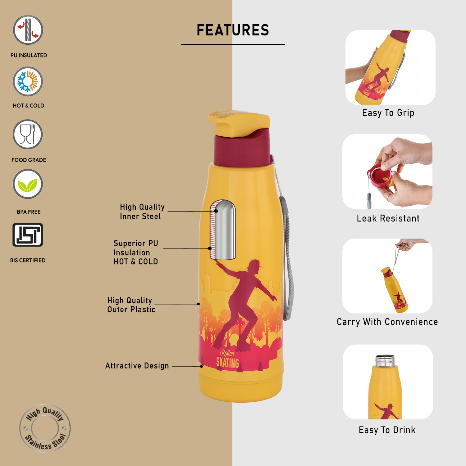 Nakoda Force 600 Insulated Water Bottle, 500ml