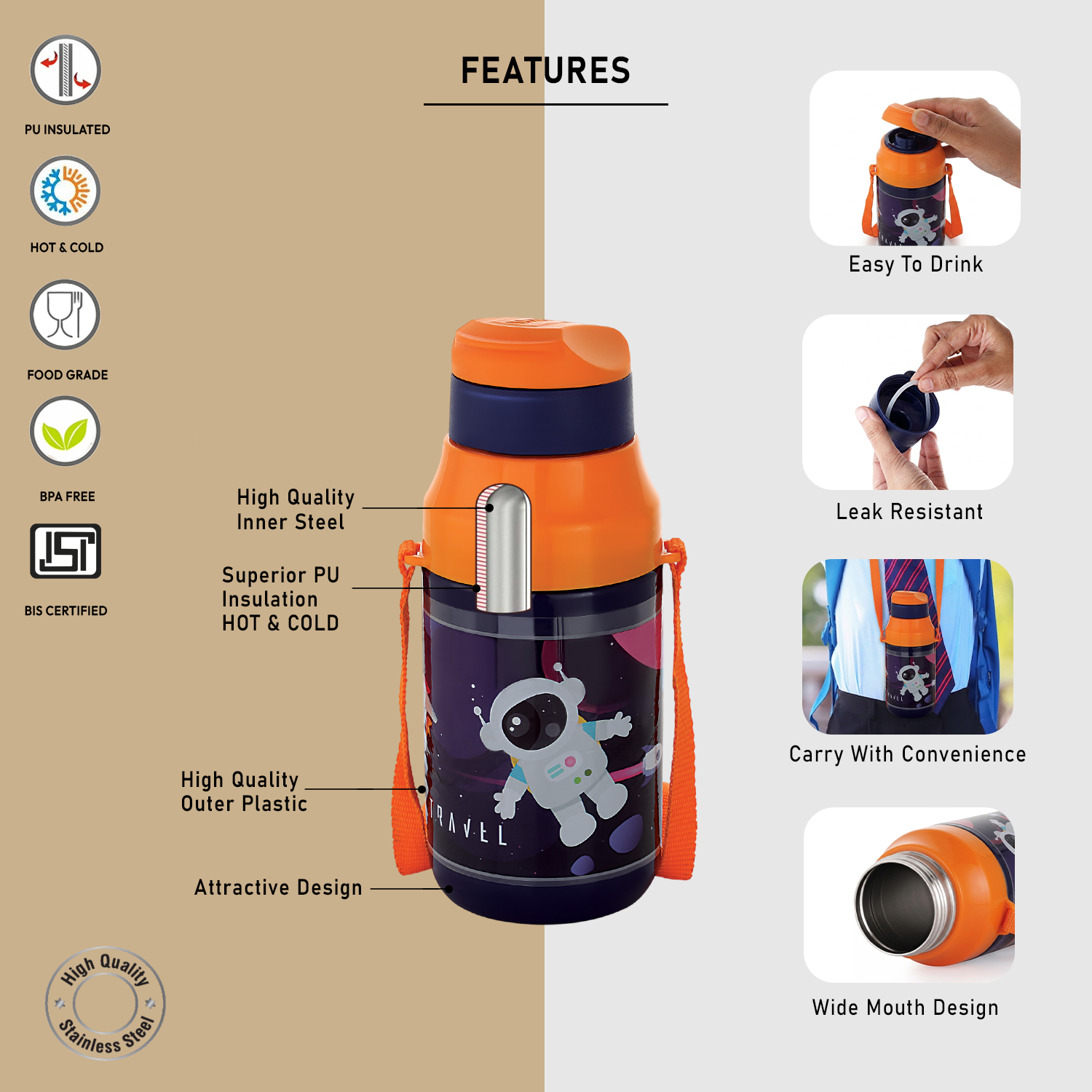 Nakoda Kids i-30 400 Insulated Water Bottle, 430ml