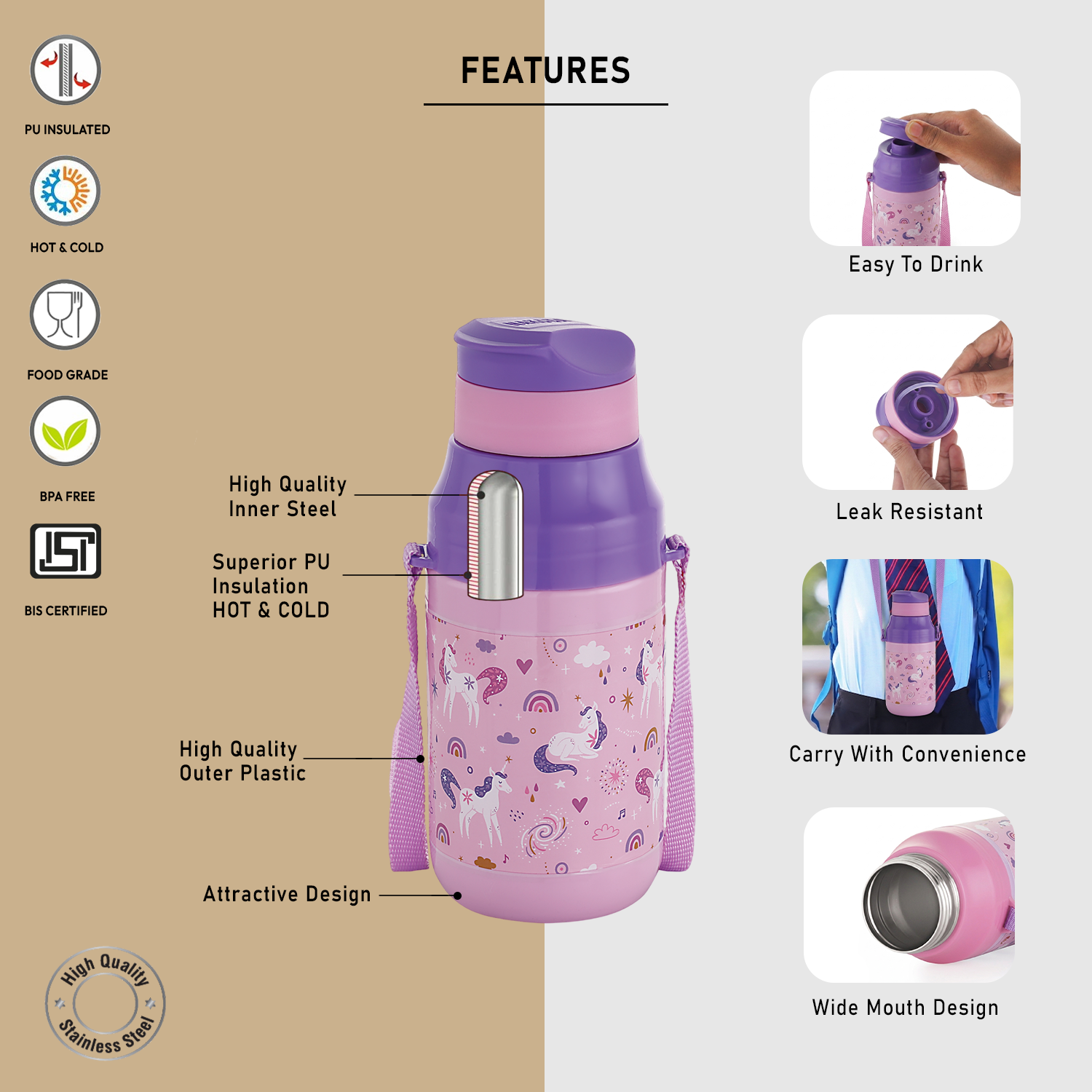 Nakoda Kids i-30 400 Insulated Water Bottle, 430ml