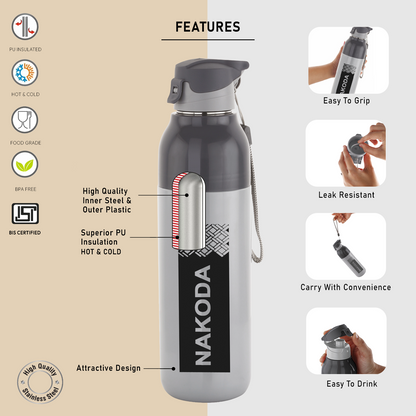 Nakoda Monark 600 Insulated Water Bottle, 540ml
