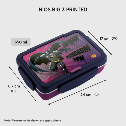 Nakoda NIOS PRINTED BIG | 3 Partition | School Tiffin Box