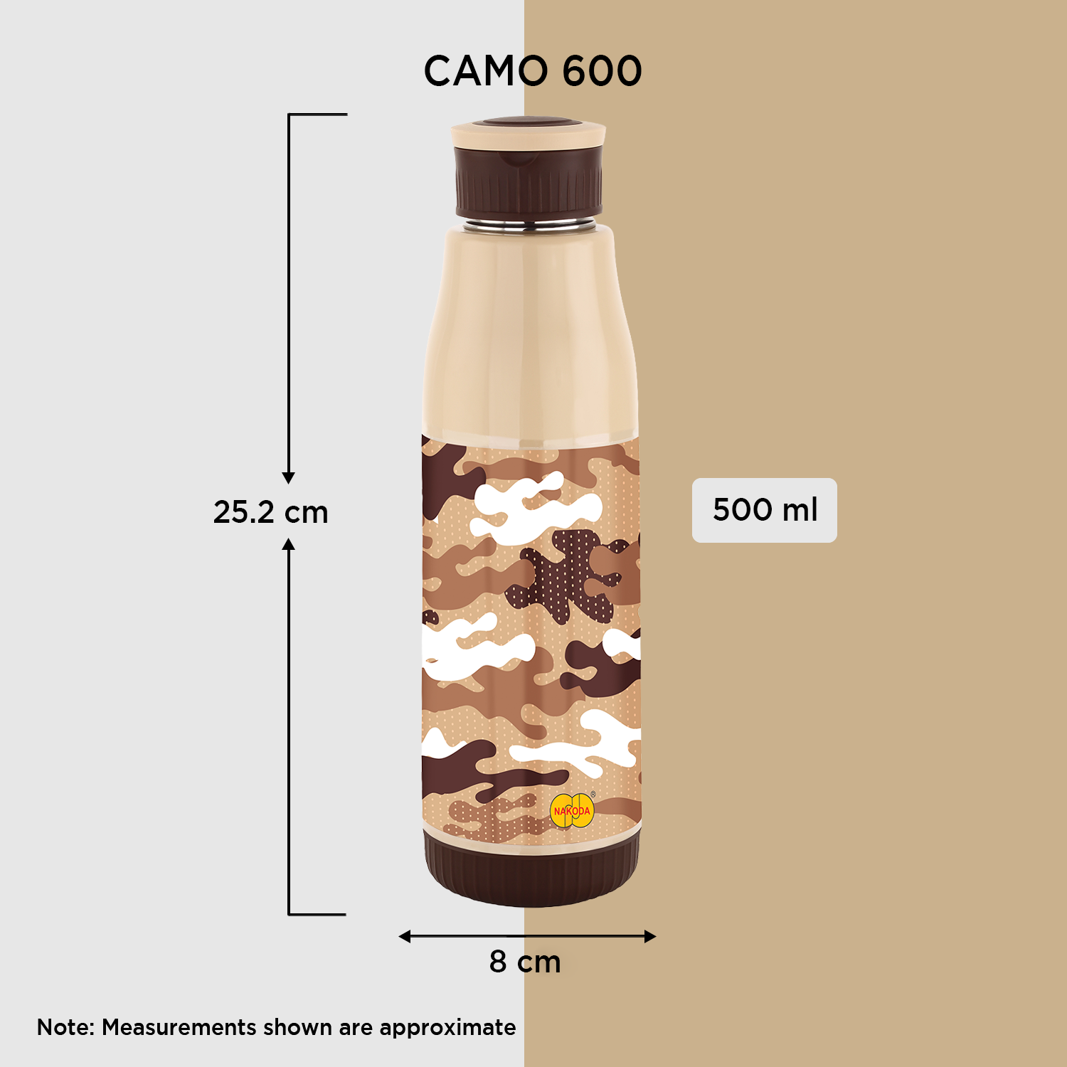Nakoda Camo 600 Insulated Water Bottle, 500ml