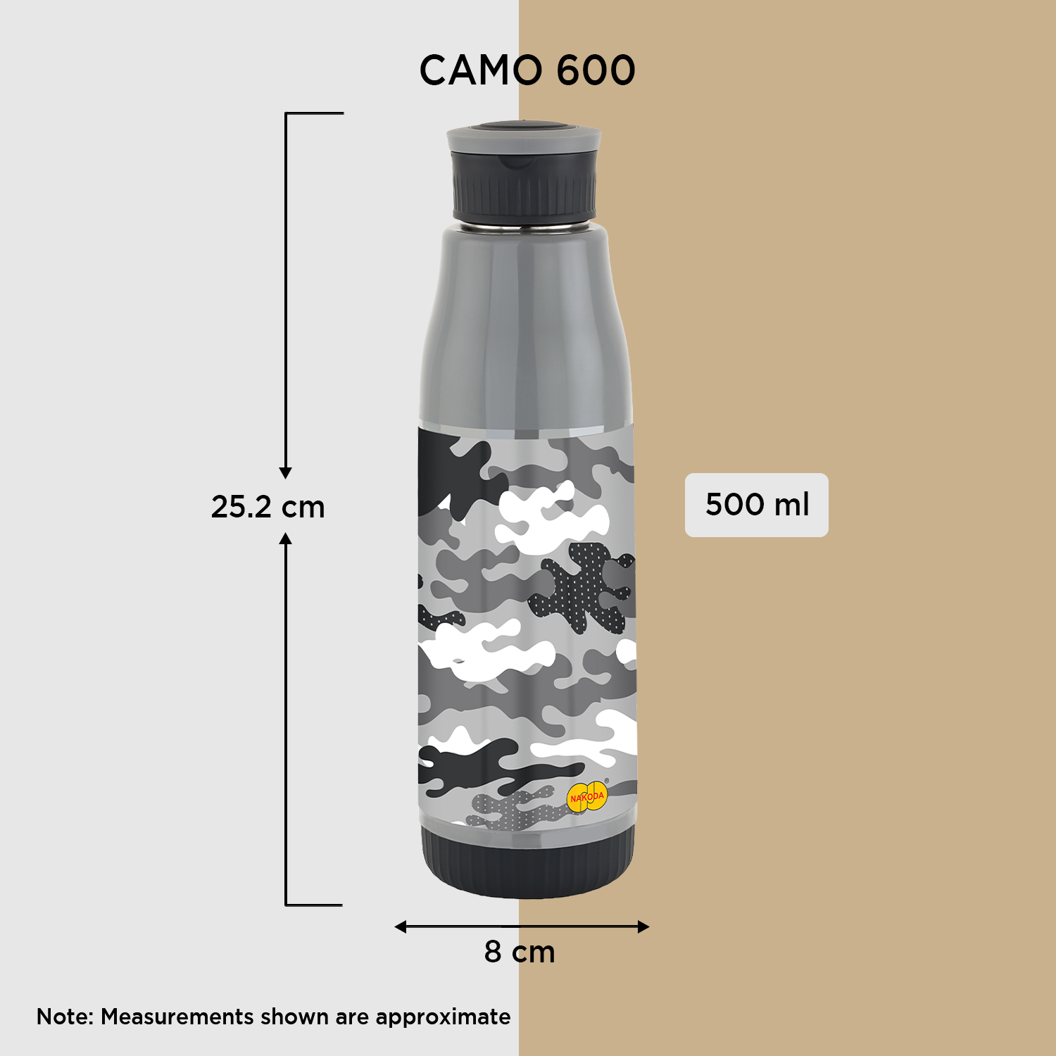Nakoda Camo 600 Insulated Water Bottle, 500ml