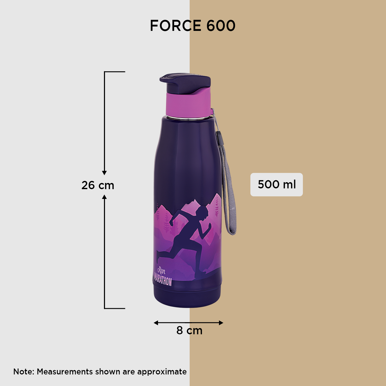 Nakoda Force 600 Insulated Water Bottle, 500ml