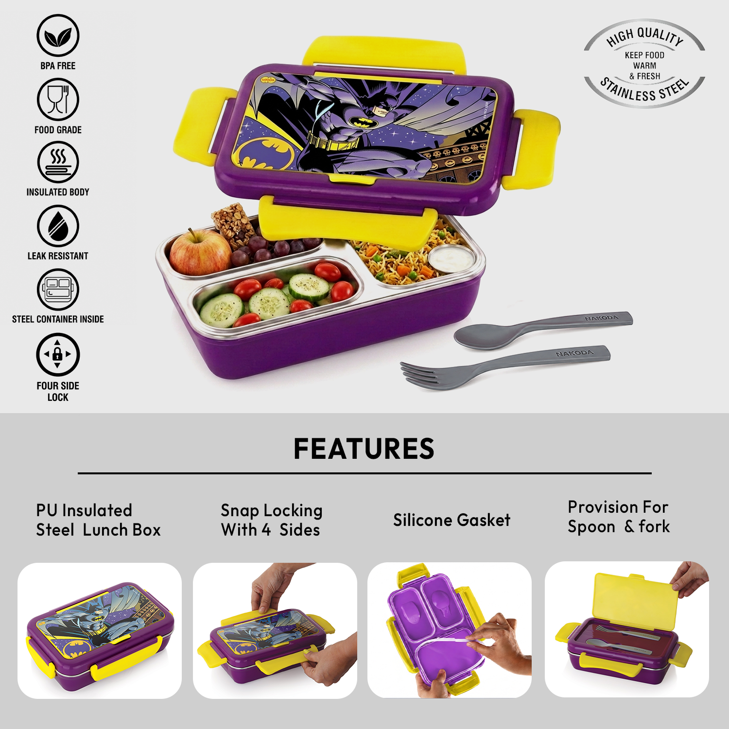 Nakoda NIOS PRINTED SMALL | 3 Partition | School Tiffin Box