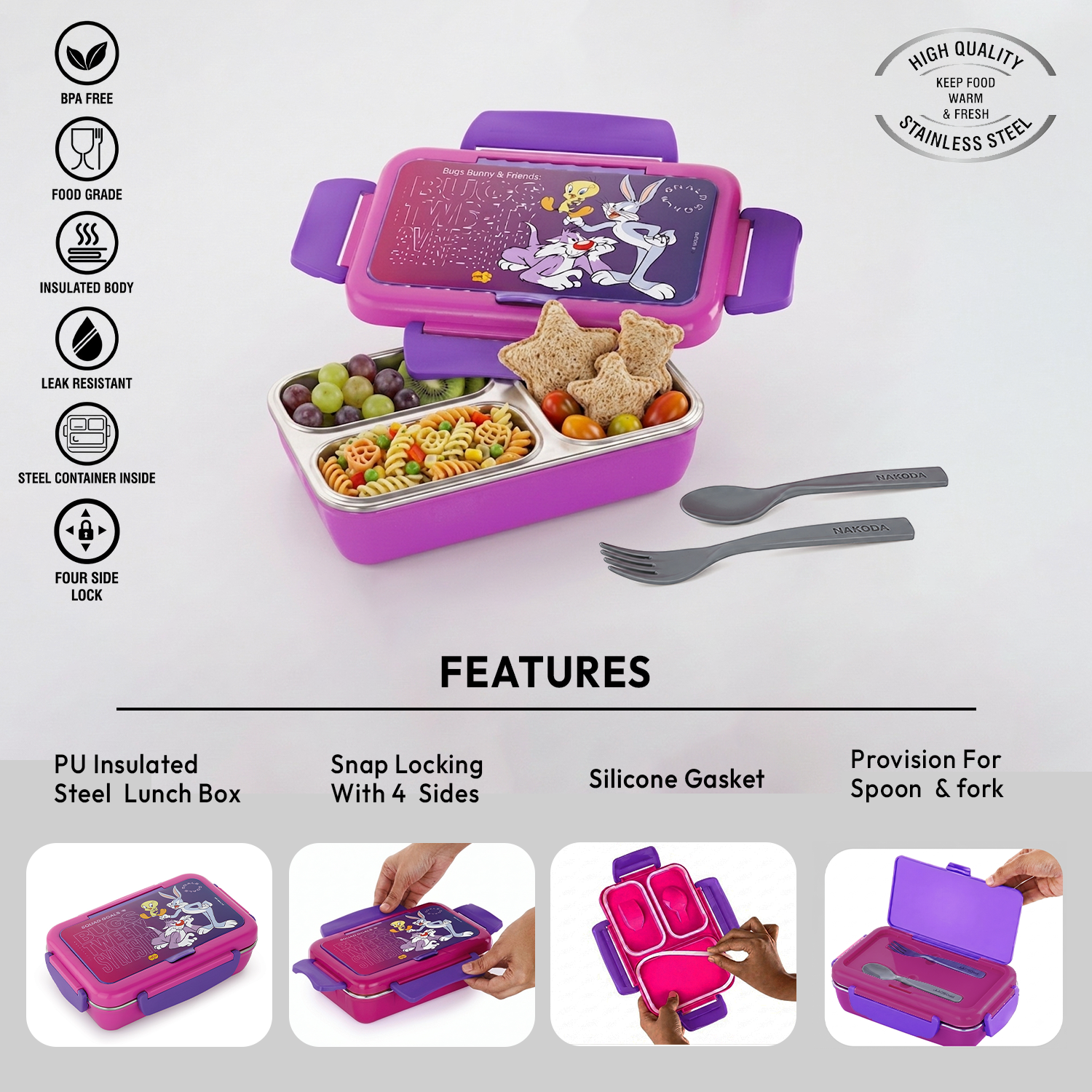 Nakoda NIOS PRINTED SMALL | 3 Partition | School Tiffin Box
