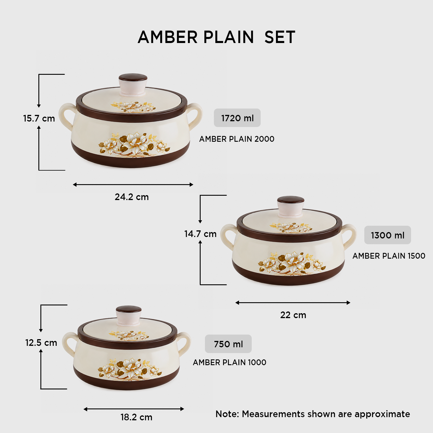 Nakoda AMBER SET PLAIN - 1000/1500/2000 | Insulated Casserole Set
