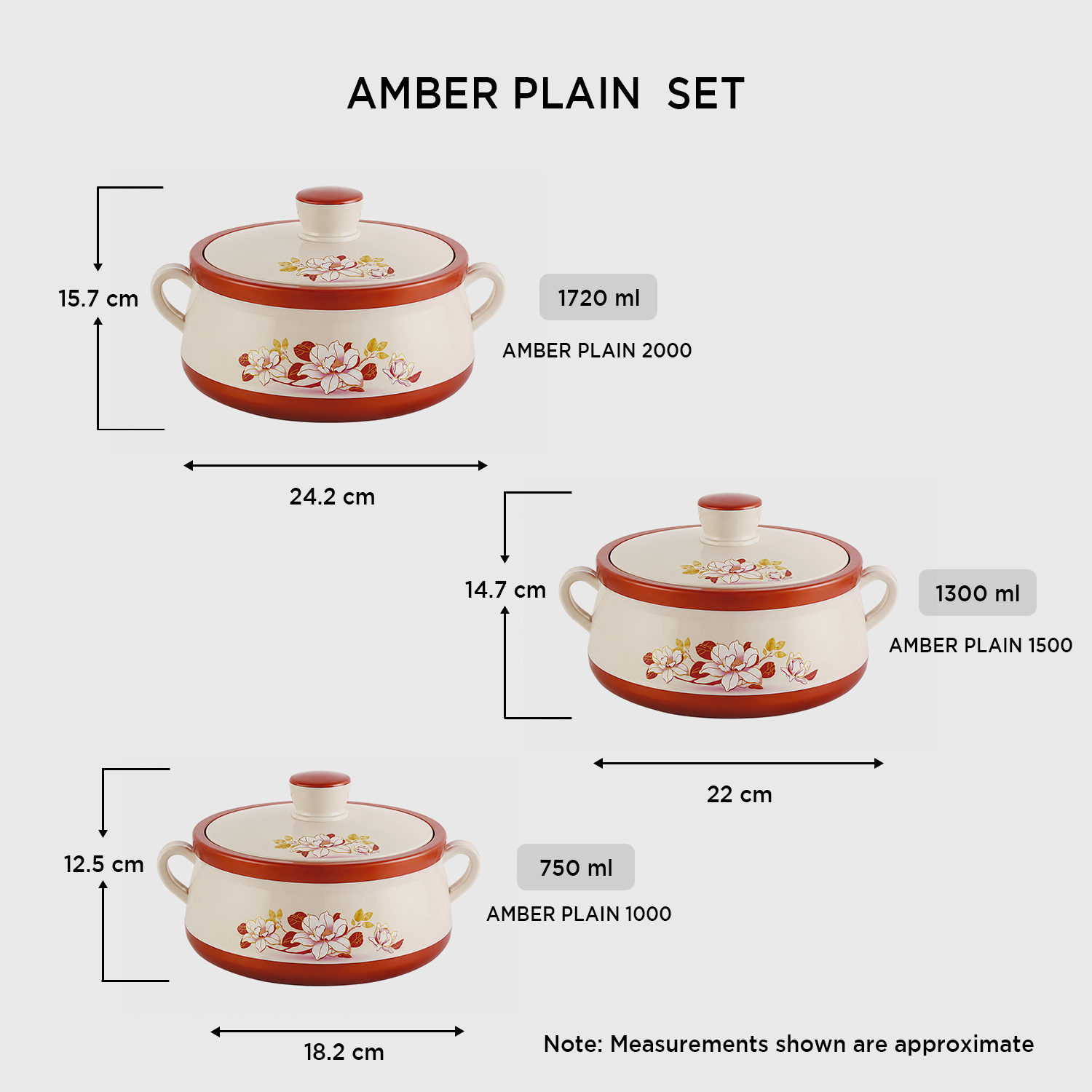 Nakoda AMBER SET PLAIN - 1000/1500/2000 | Insulated Casserole Set