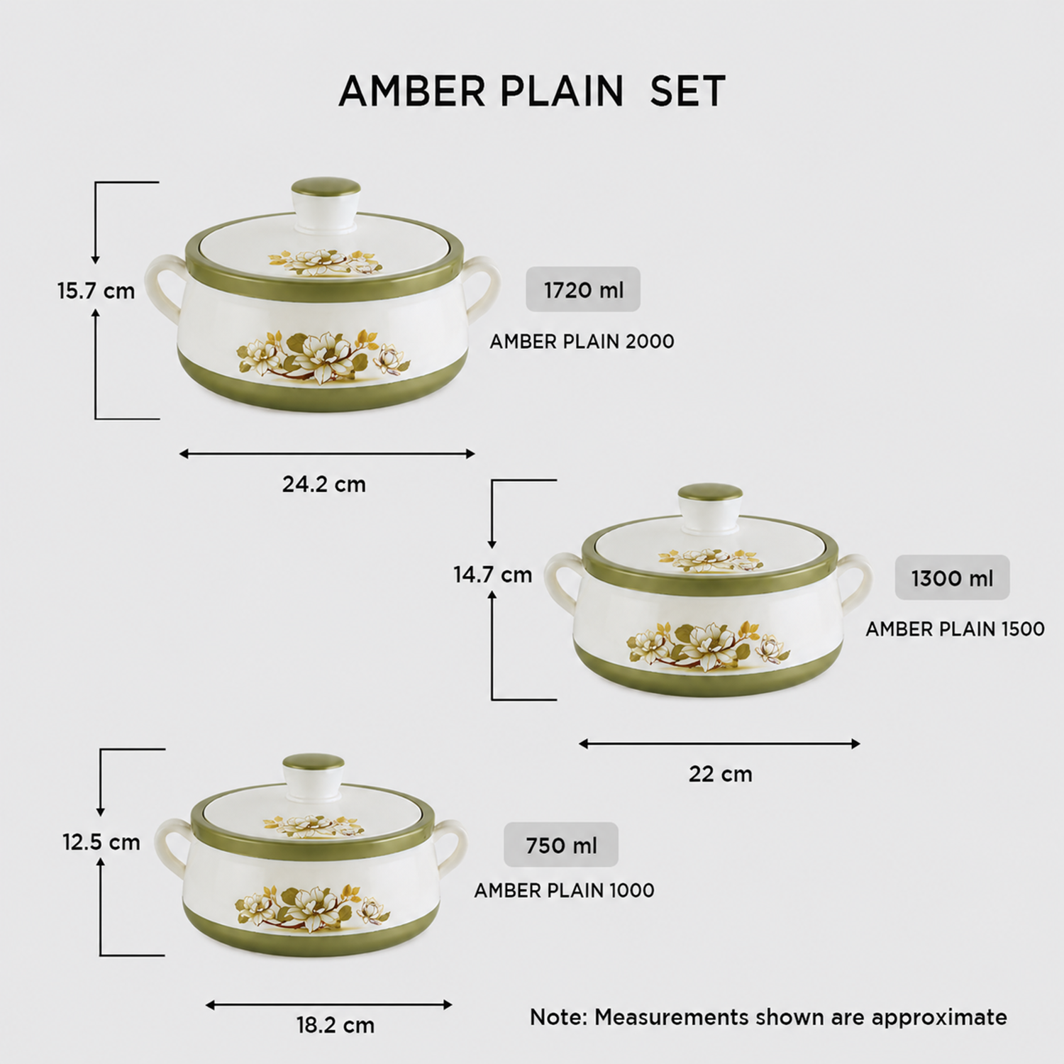 Nakoda AMBER SET PLAIN - 1000/1500/2000 | Insulated Casserole Set