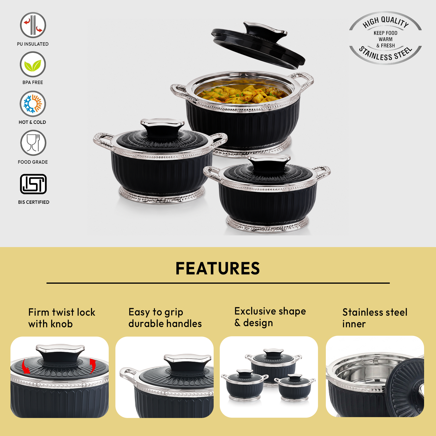 Nakoda ROSETTE SET DLX - 500/1000/1500 | Insulated Casserole Set