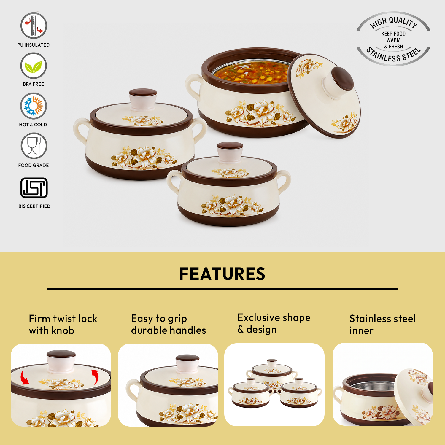 Nakoda AMBER SET PLAIN - 1000/1500/2000 | Insulated Casserole Set
