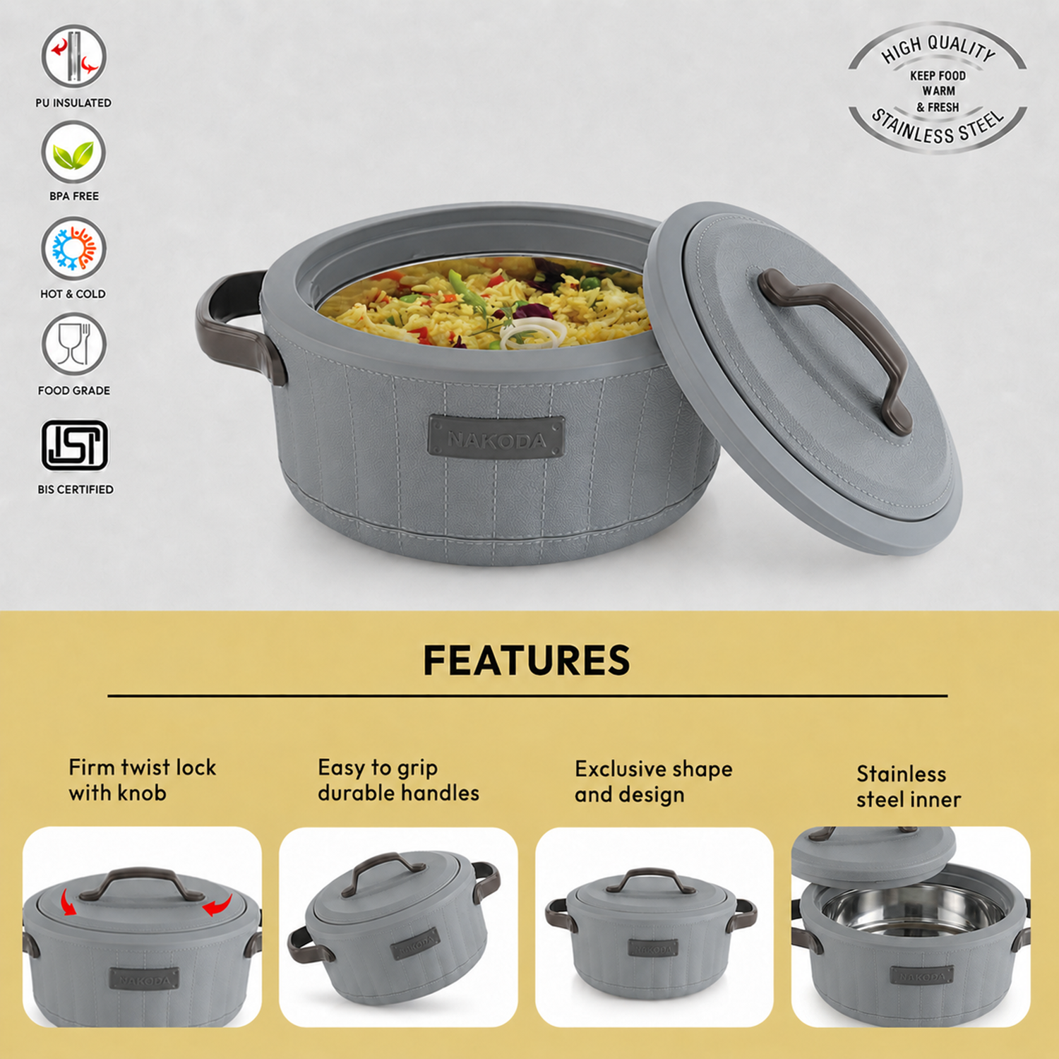 Nakoda SAFFRON PLAIN 1500 Insulated Casserole