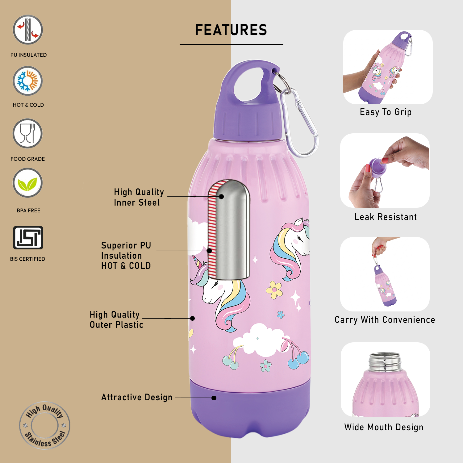 Nakoda Gili 600 Insulated Water Bottle, 500ml